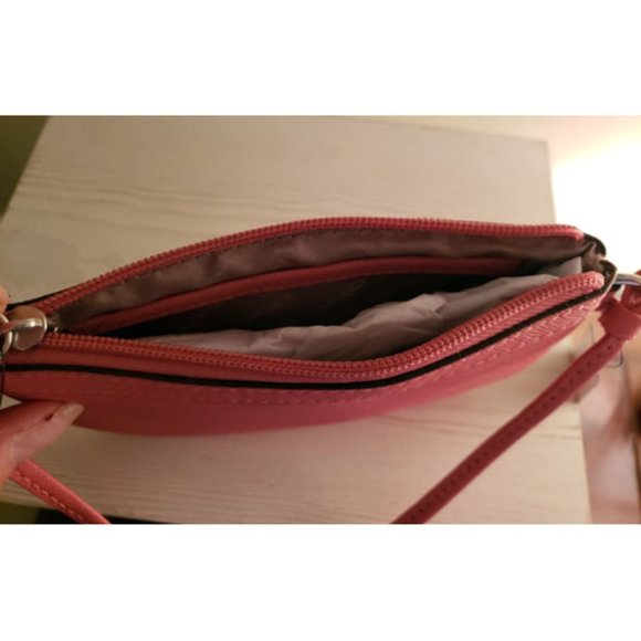 DKNY Pink Leather Wristlet Wrist Wallet Strap Interior Pocket Silvertone NWT - Picture 4 of 4